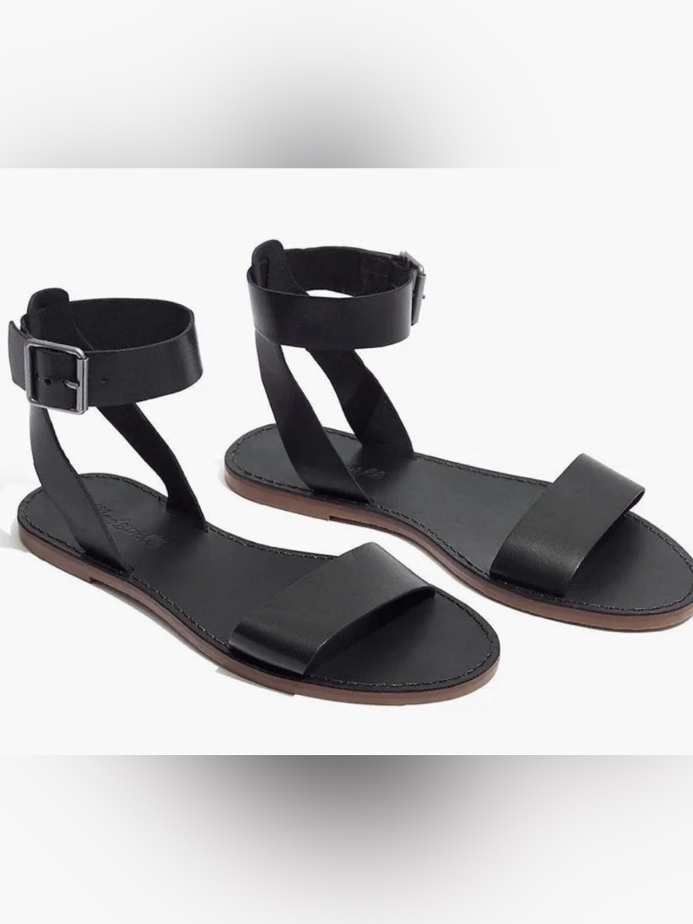 Madewell The Boardwalk Black Leather Ankle-Strap Sandals